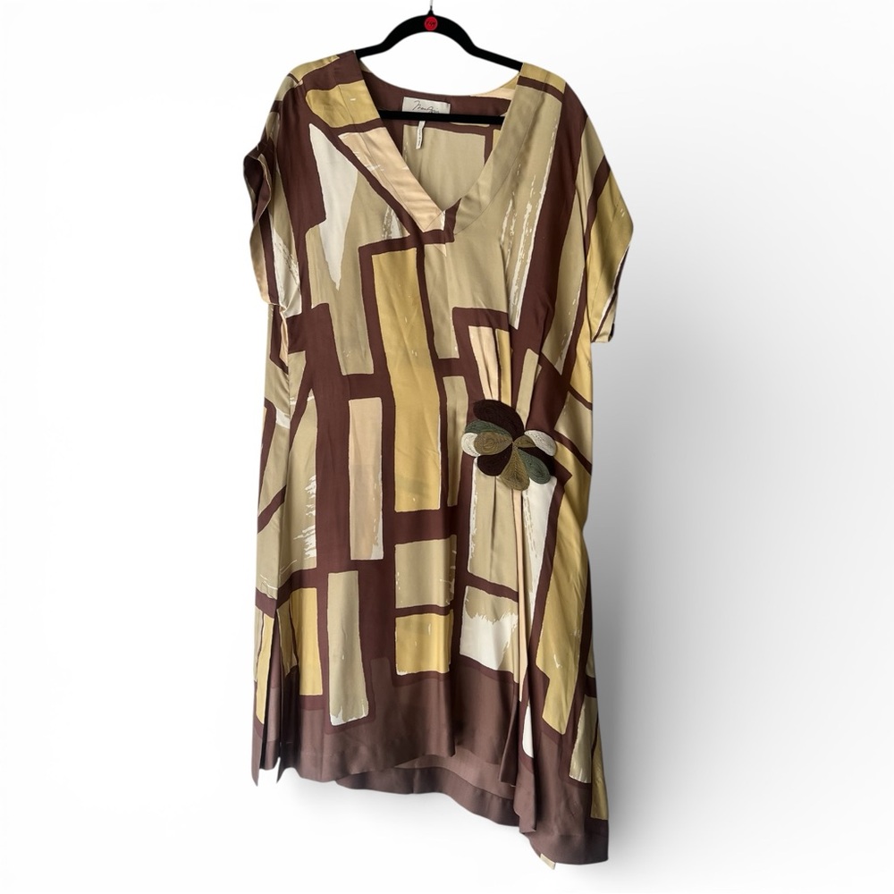 Max Azria Runway Yellow, Brown and Cream Silk Sundress